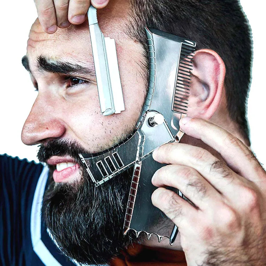 Peigne 3 pièces ensemble de rasoir rasoir à barbe 5 en 1 hommes règle de modélisation de barbe modèle de style de mise en forme peigne outil de barbe rotatif pour hommes