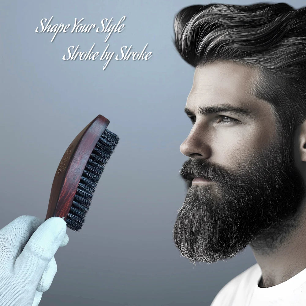 Coffret de soins pour cheveux et barbe Gracemen - Brosse ondulée en poils de sanglier courbés, peigne à moustache en bois et ciseaux de coupe Coffret cadeau pour hommes