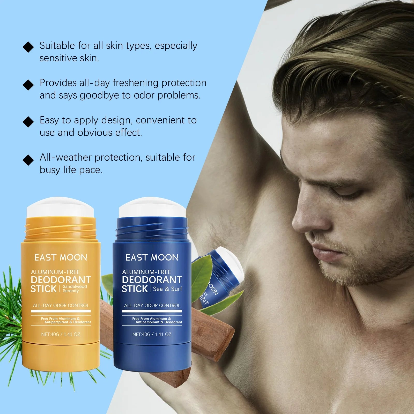 East Moon Men Sandalwood Deodorant Stick Anti Sweating Keep Drying Lasting Fragrance Remove Armpit Odor Underarm Refresh Sticks