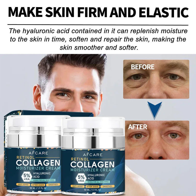 Men Face Cream  8 Percent Hyaluronic acid Moisturizer Retinol Collagen Reduce Fine Lines Night Day Anti Wrinkle Skin Care 50ML