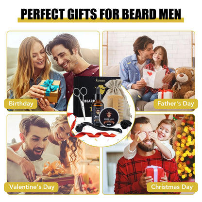 5pcs Kit Beard Growth Kit For Men Hair Enhancerbeard Natural Plants Essential Oil Beard Wax Balm Bamboo Brush Comb Beard Care