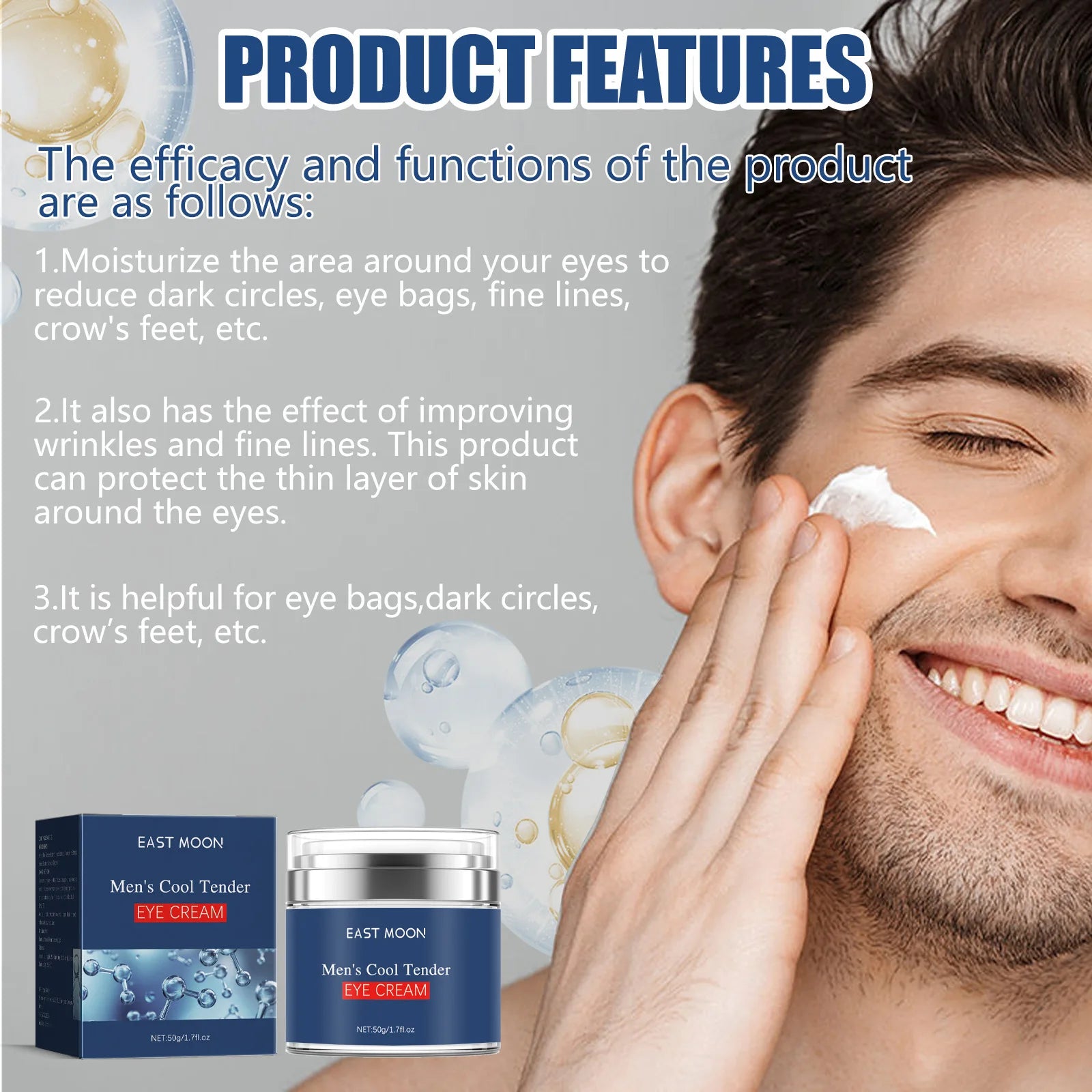 Men Anti Wri-nkle Eye Cream Retinol Anti Aging Fade Fine Line Remove Dark Circles Eye Bags Puffiness Lift Firmness Eye Skin Care