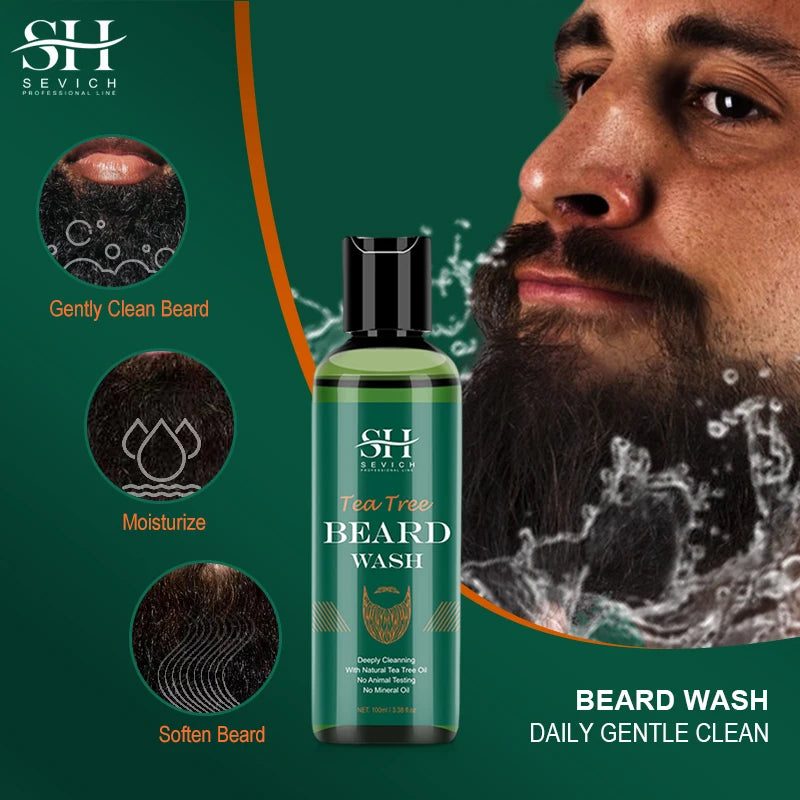 Men Beard Growth Oil 100% Natural Beard Growth Essential Hair Growth Nourishing Shampoo Moisturizing Smoothing Beard Conditioner