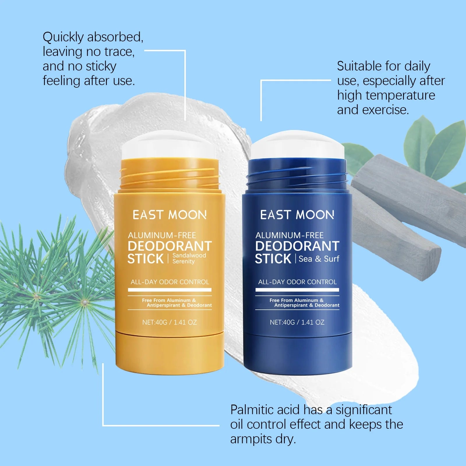 East Moon Men Sandalwood Deodorant Stick Anti Sweating Keep Drying Lasting Fragrance Remove Armpit Odor Underarm Refresh Sticks