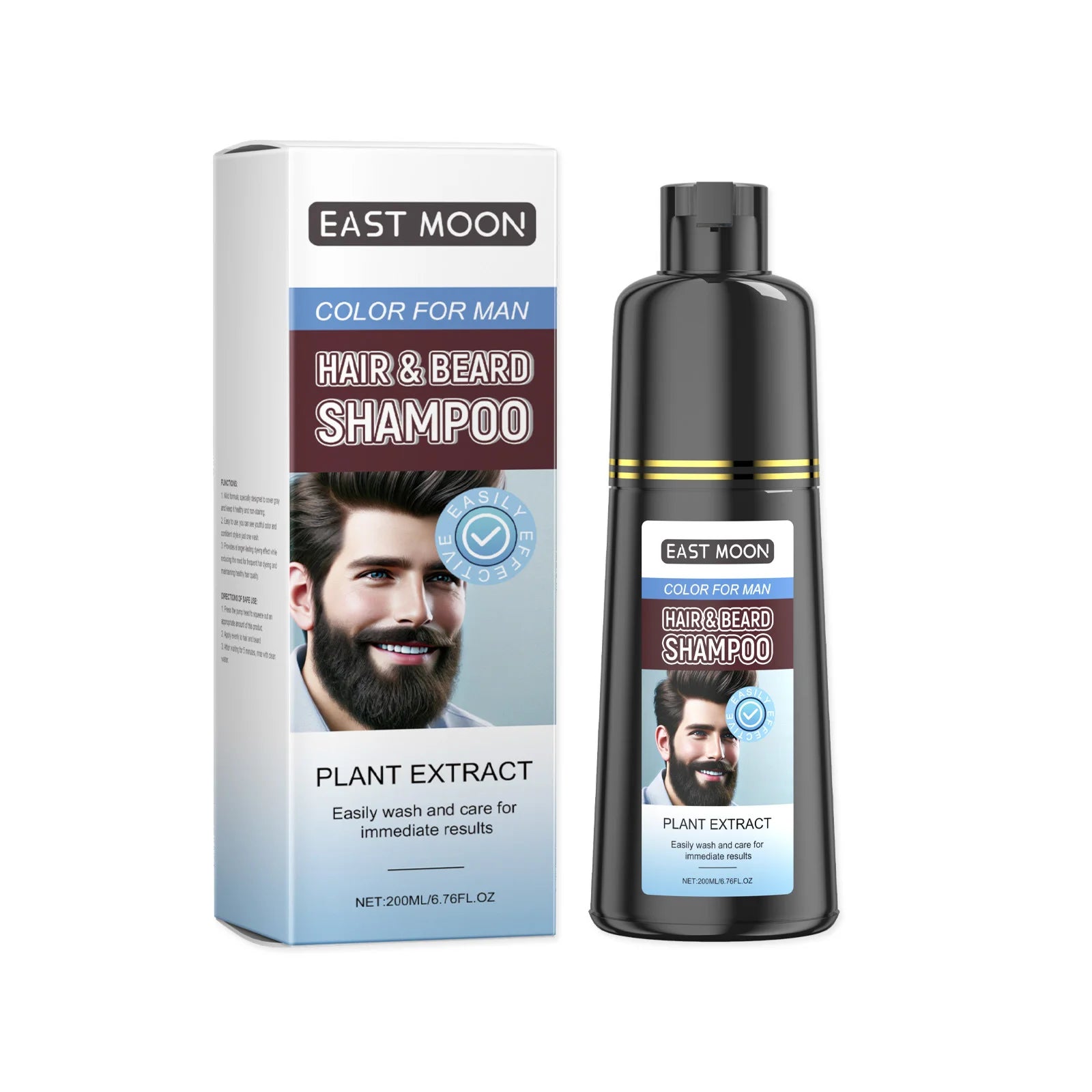 East Moon Argan Oil Beard Dye Shampoo Removal White Grey Plant Extract Long Lasting Coloring Permanent Hair Darkening Shampoos