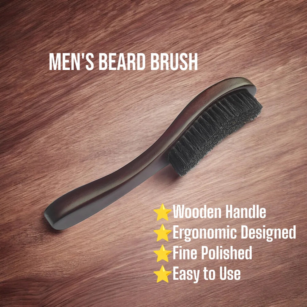 Gracemen Hair &amp; Beard Grooming Set - Curved Boar Bristle Wave Brush &amp; Wooden Mustache Comb &amp; Trimming Scissors Men&