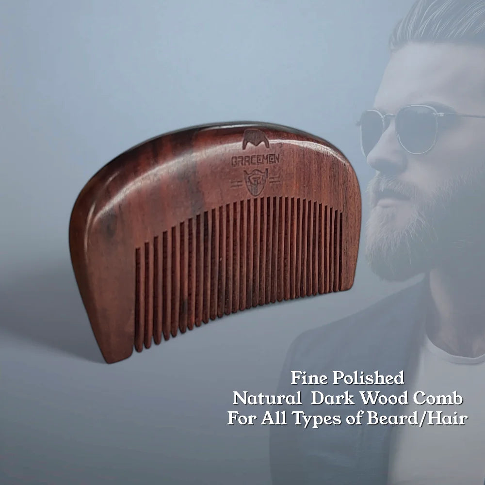 Gracemen Hair &amp; Beard Grooming Set - Curved Boar Bristle Wave Brush &amp; Wooden Mustache Comb &amp; Trimming Scissors Men&