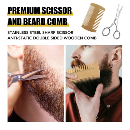 5pcs Kit Beard Growth Kit For Men Hair Enhancerbeard Natural Plants Essential Oil Beard Wax Balm Bamboo Brush Comb Beard Care