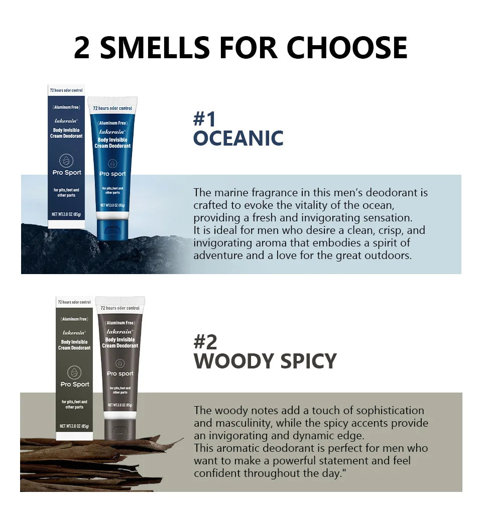 Men Full Body Deodorant Cream 72 Hours Long-Lasting Odor Protection Ocean Wooden Fragrance Men&