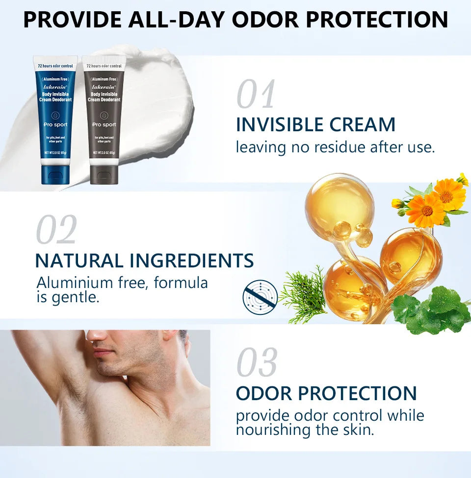 Men Full Body Deodorant Cream 72 Hours Long-Lasting Odor Protection Ocean Wooden Fragrance Men&