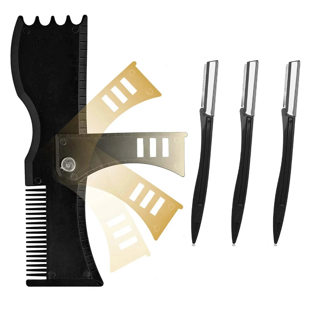 Comb 3Pcs Razor Set Beard Shaver 5-In-1 Men Beard Modeling Ruler Shaping Styling Template Comb Rotatable Men Beard Tool