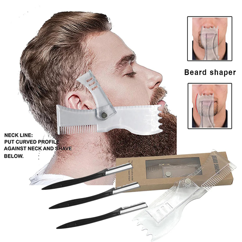 Peigne 3 pièces ensemble de rasoir rasoir à barbe 5 en 1 hommes règle de modélisation de barbe modèle de style de mise en forme peigne outil de barbe rotatif pour hommes