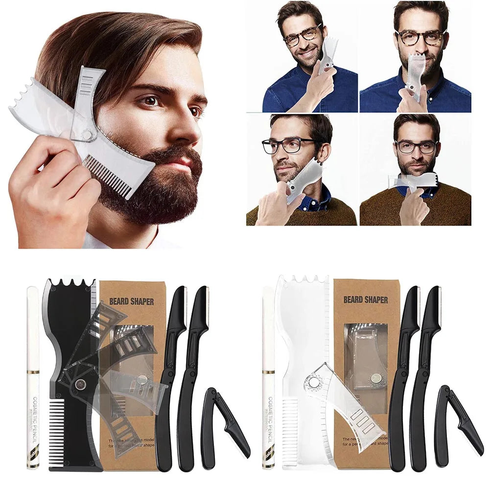 Modèle de style de barbe professionnel Kits de mise en forme de barbe réglables Ensembles d&